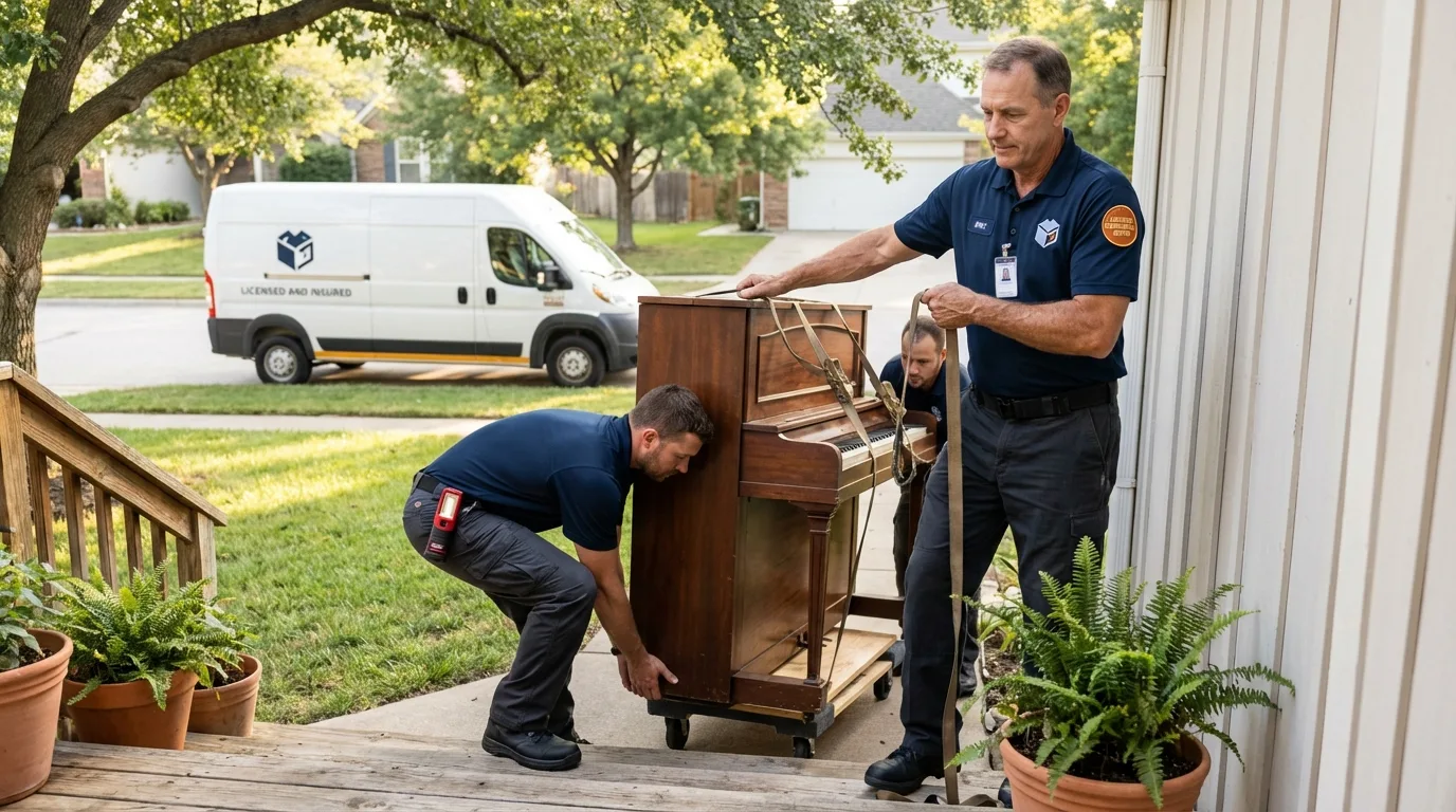 Licensed piano movers securing grand piano in Oak Grove, KY