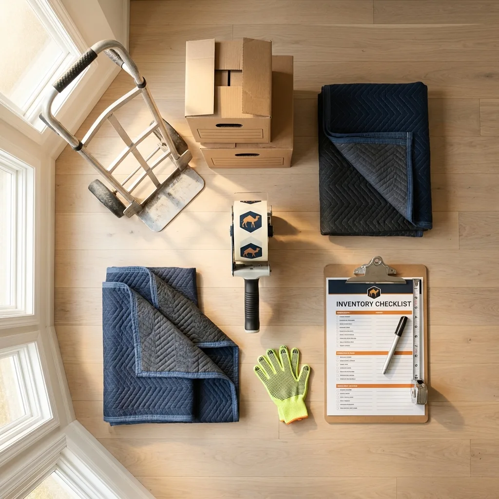 Professional moving supplies and packing materials layout for Oak Grove residential relocations